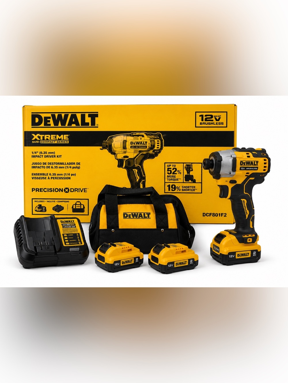 NEW DEWALT DCF801F2 12V MAX XTREME Brushless 1/4” Impact Driver Kit